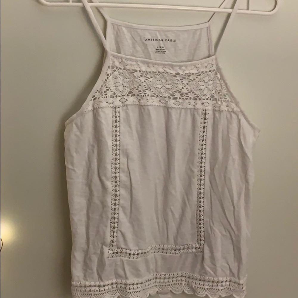 White tank with crochet detail
